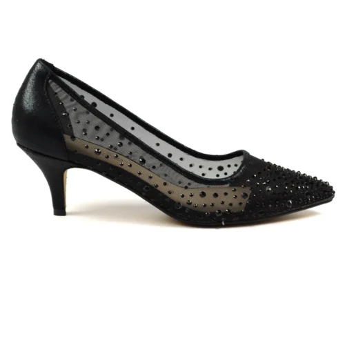 LUNAR Alisha Black Gemstone Kitten Heel