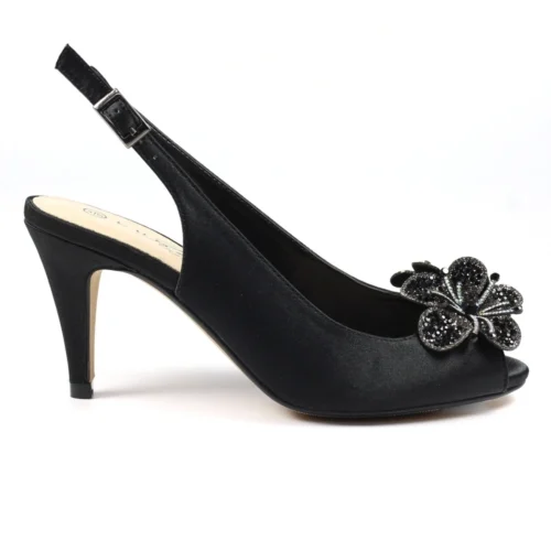 LUNAR Ankara Black Peep Toe Slingback