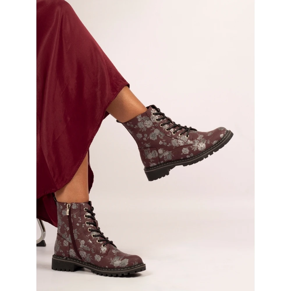 LUNAR Dazzle Burgundy Floral Ankle Boot 2 LUNAR Dazzle Burgundy Floral Ankle Boot - Image 2