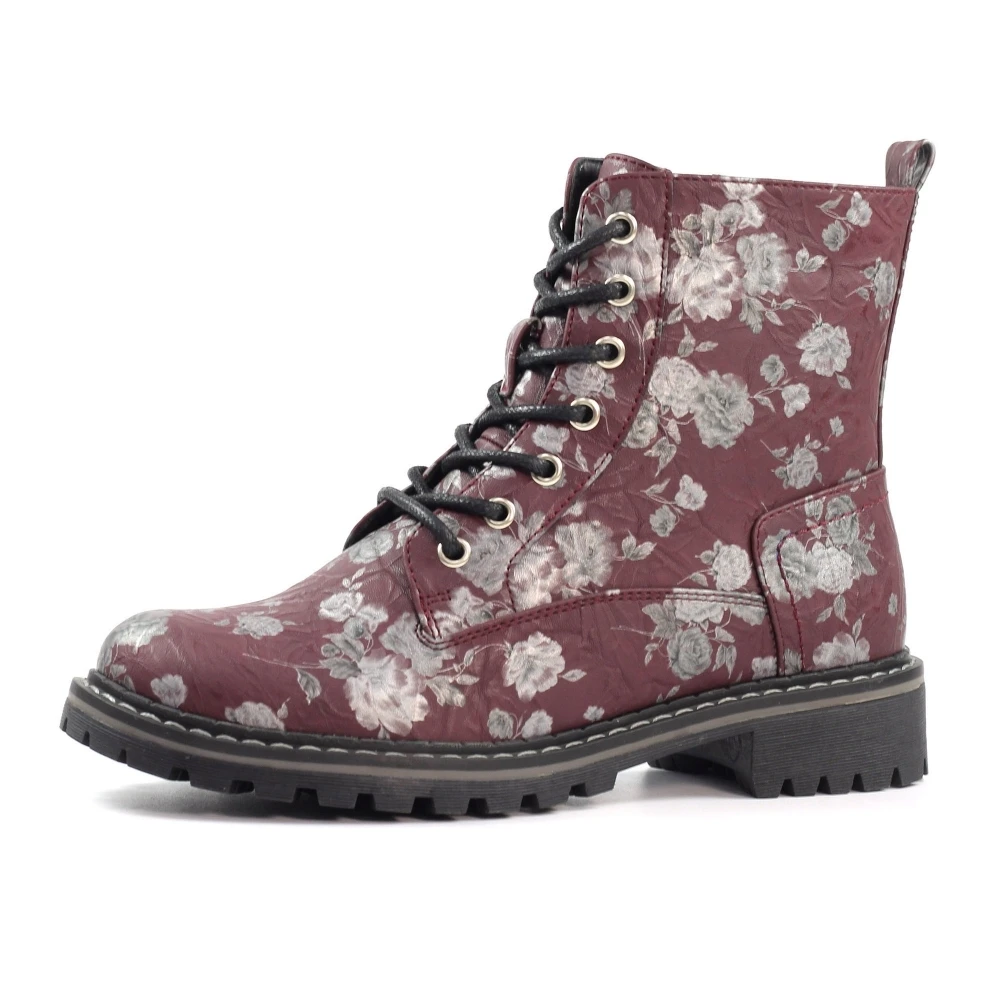 LUNAR Dazzle Burgundy Floral Ankle Boot 5 LUNAR Dazzle Burgundy Floral Ankle Boot - Image 5