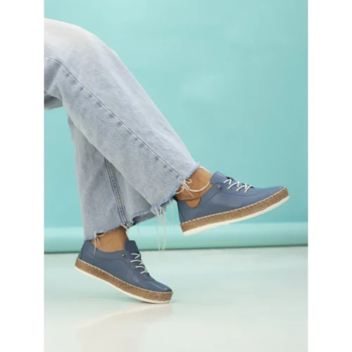 LUNAR Evie Mid Blue Leather Plimsoll