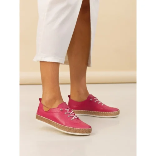 LUNAR Evie Raspberry Leather Plimsoll