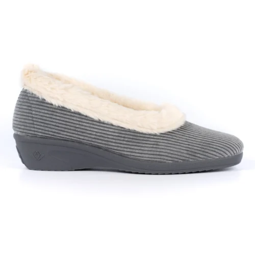 LUNAR Glynis Grey Fur Trim Wedge Slipper