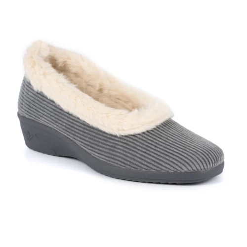 LUNAR Glynis Grey Fur Trim Wedge Slipper -Slipper Supply Store glynis grey fur trim wedge slipper p6793 386219 image