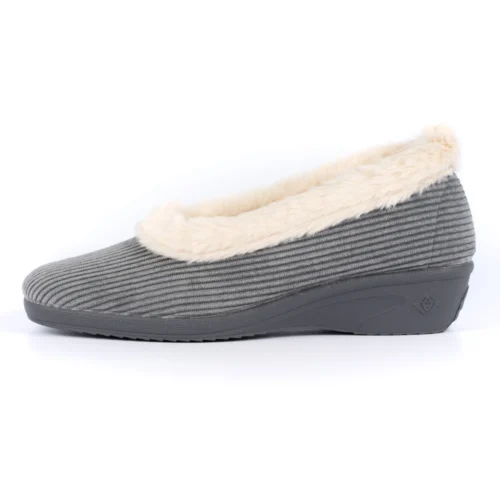 LUNAR Glynis Grey Fur Trim Wedge Slipper -Slipper Supply Store glynis grey fur trim wedge slipper p6793 386225 image
