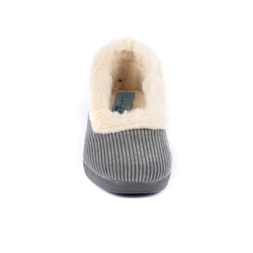 LUNAR Glynis Grey Fur Trim Wedge Slipper -Slipper Supply Store glynis grey fur trim wedge slipper p6793 386231 image