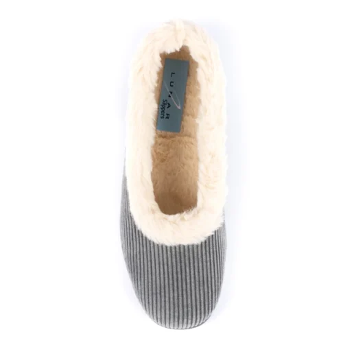 LUNAR Glynis Grey Fur Trim Wedge Slipper -Slipper Supply Store glynis grey fur trim wedge slipper p6793 386237 image