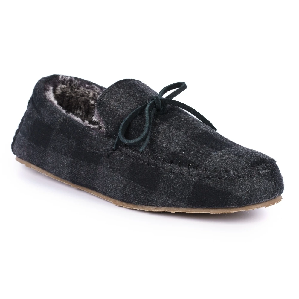 Mens Lumber Check Felt Moccasin Slipper 2 Mens Lumber Check Felt Moccasin Slipper - Image 2
