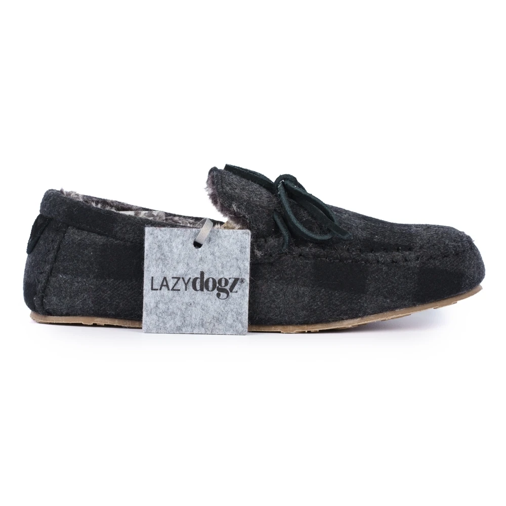 Mens Lumber Check Felt Moccasin Slipper 1 Mens Lumber Check Felt Moccasin Slipper