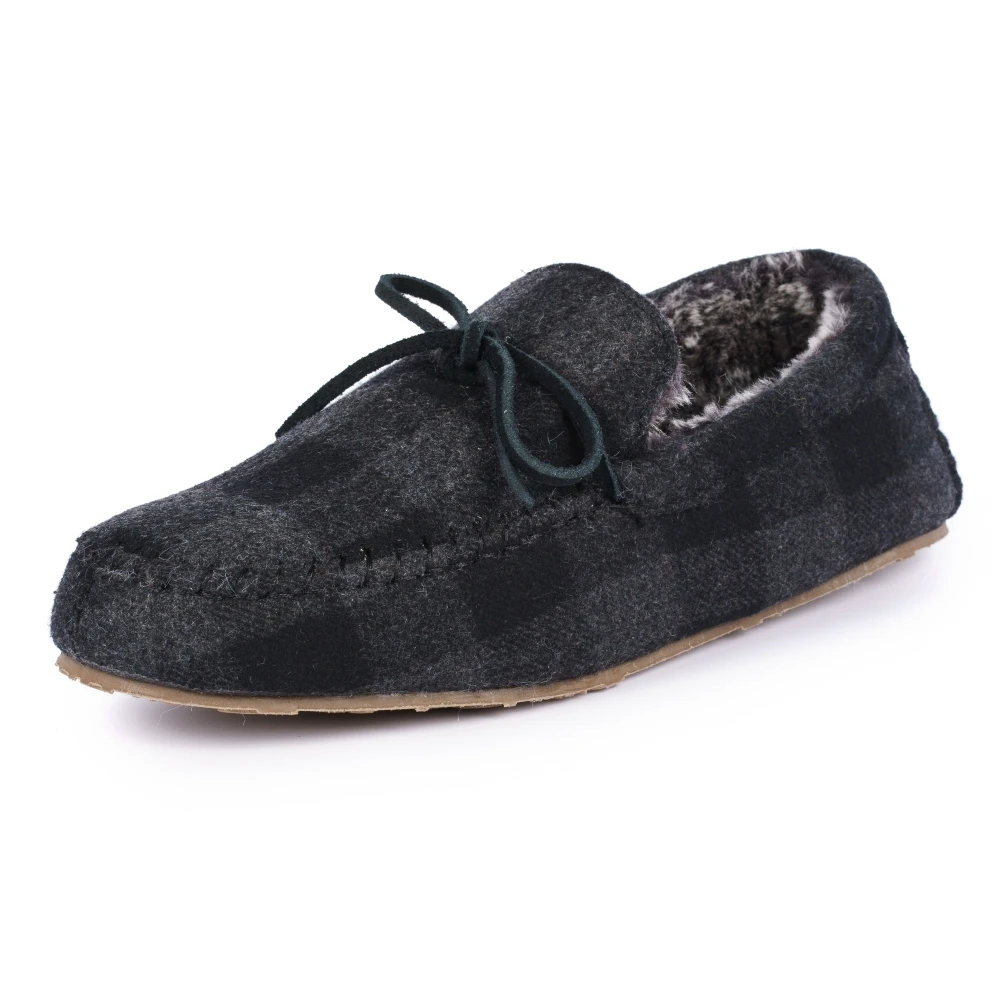 Mens Lumber Check Felt Moccasin Slipper 3 Mens Lumber Check Felt Moccasin Slipper - Image 3