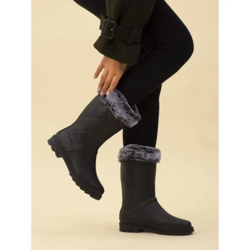 Norway Black Faux Fur-Lined Wellington -Slipper Supply Store norway black faux fur lined wellington p7146 412581 image