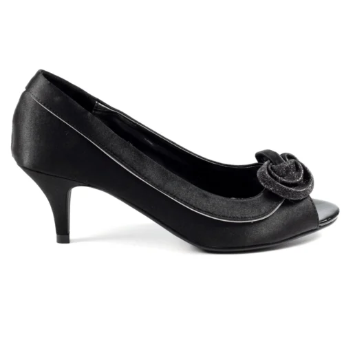 LUNAR Ripley Black Satin Peep Toe