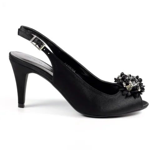 LUNAR Sabrina Black Satin Slingback Court