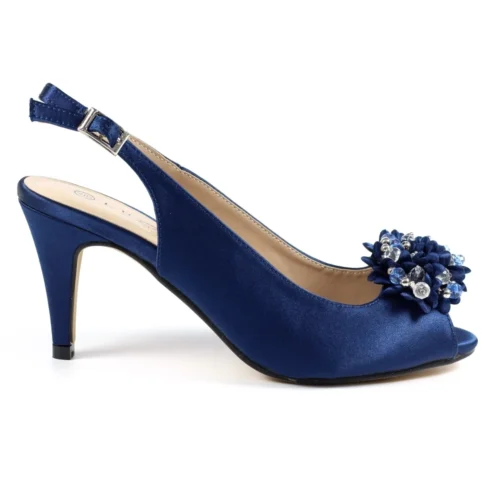 LUNAR Sabrina Navy Satin Slingback Court