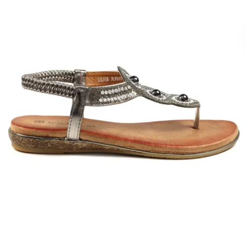 LUNAR Silvia Pewter Toe Post Gem Sandal