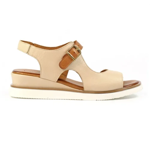 LUNAR Spring Beige Leather Wedge Sandal