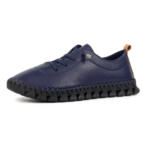 LUNAR St Austell Navy And Black Leather Plimsoll -Slipper Supply Store st austell navy and black leather plimsoll p7076 412533 image
