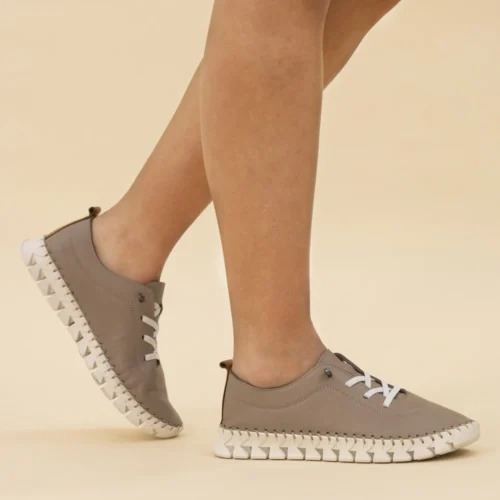 LUNAR St Austell Taupe Leather Plimsoll