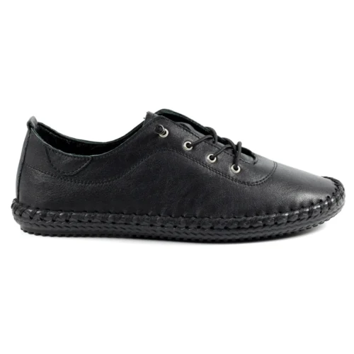 LUNAR St. Ives Black Sole Leather Plimsoll