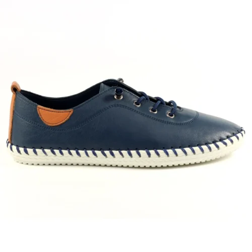 LUNAR St. Ives Blue Leather Plimsoll