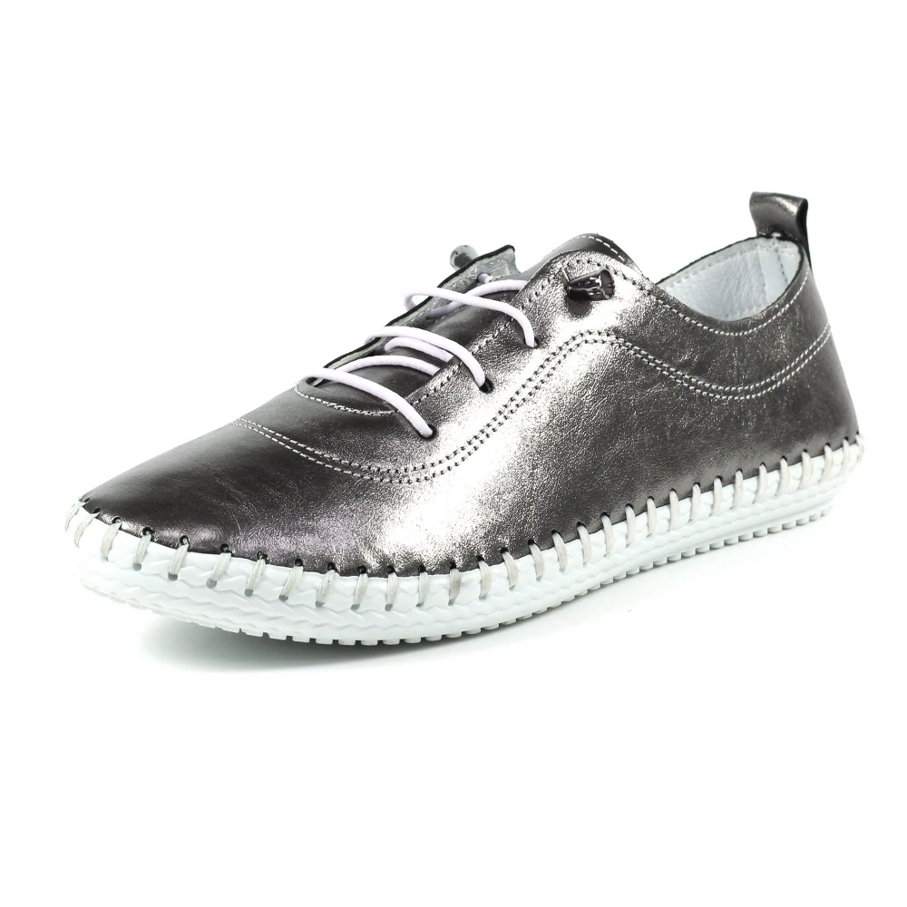 LUNAR St. Ives Metallic Pewter Plimsoll 4 LUNAR St. Ives Metallic Pewter Plimsoll - Image 4