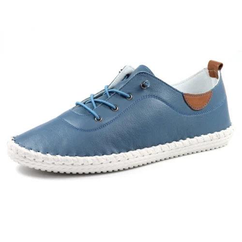LUNAR St. Ives Mid Blue Leather Plimsoll -Slipper Supply Store st ives mid blue leather plimsoll p5925 355190 image