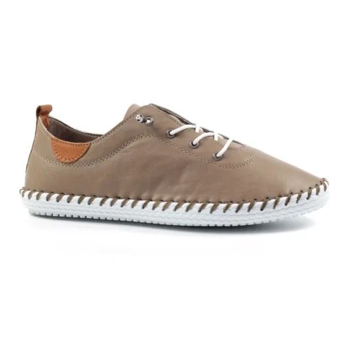 LUNAR St. Ives Taupe Leather Plimsoll -Slipper Supply Store st ives taupe leather plimsoll p6290 372323 image