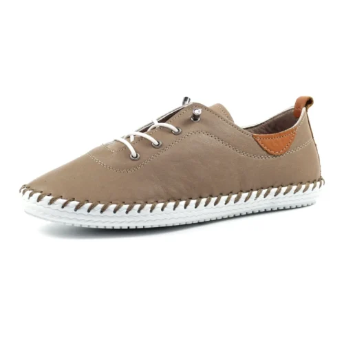 LUNAR St. Ives Taupe Leather Plimsoll -Slipper Supply Store st ives taupe leather plimsoll p6290 372335 image