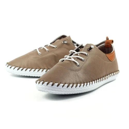 LUNAR St. Ives Taupe Leather Plimsoll -Slipper Supply Store st ives taupe leather plimsoll p6290 372353 image