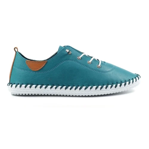 LUNAR St. Ives Teal Leather Plimsoll
