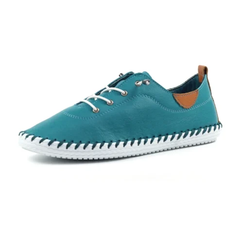 LUNAR St. Ives Teal Leather Plimsoll -Slipper Supply Store st ives teal leather plimsoll p6289 372287 image