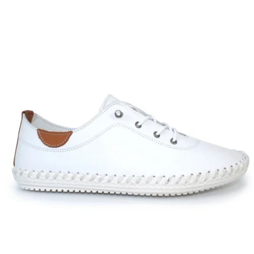 LUNAR St. Ives White Leather Plimsoll